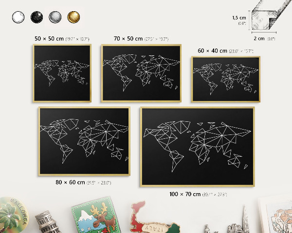 Magnetic board for magnets in a gold frame World map