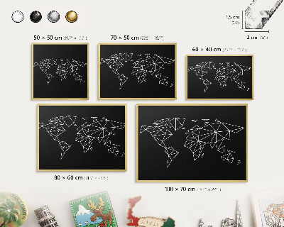 Magnetic board for magnets in a gold frame World map