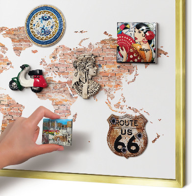 Metal magnet board with a gold frame Brick map