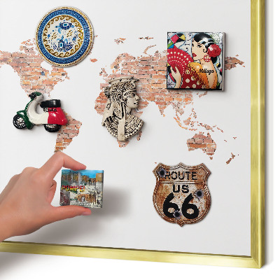 Metal magnet board with a gold frame Brick map