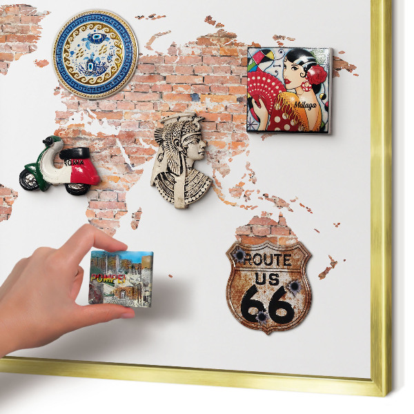 Metal magnet board with a gold frame Brick map