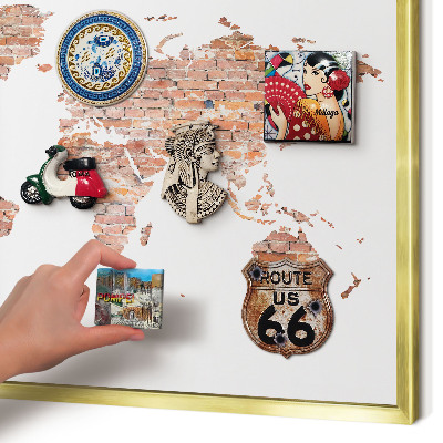 Metal magnet board with a gold frame Brick map