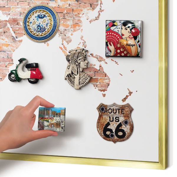 Metal magnet board with a gold frame Brick map