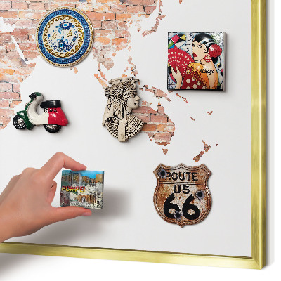 Metal magnet board with a gold frame Brick map
