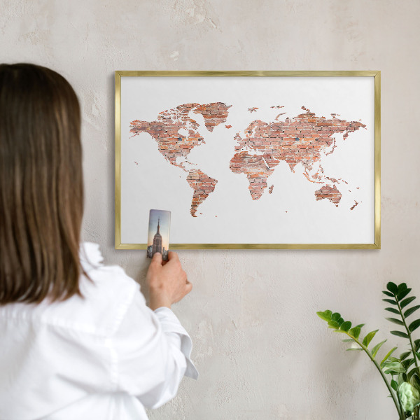 Metal magnet board with a gold frame Brick map