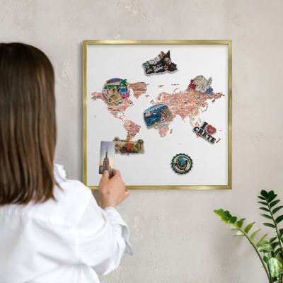 Metal magnet board with a gold frame Brick map