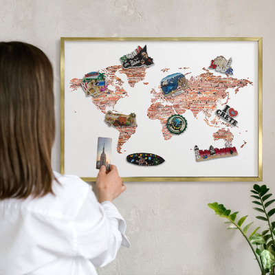 Metal magnet board with a gold frame Brick map