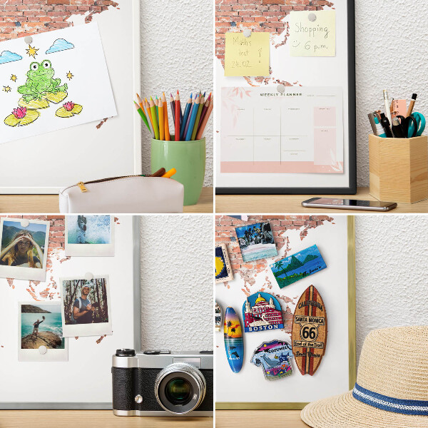 Metal magnet board with a gold frame Brick map