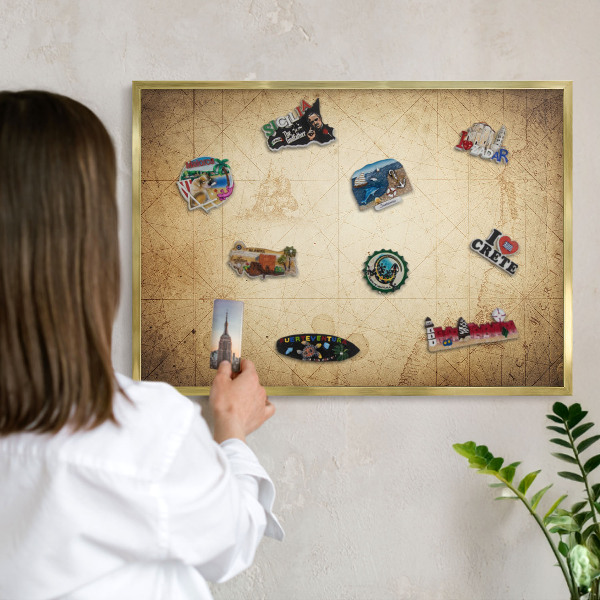Magnetic board for magnets in a gold frame Ancient map