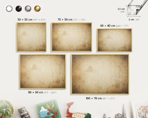 Magnetic board for magnets in a gold frame Ancient map