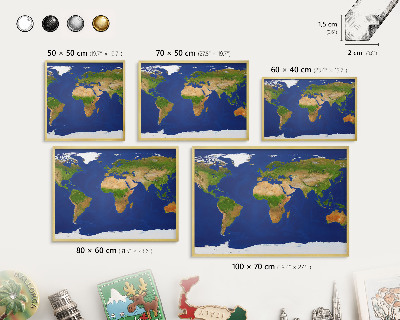 Metal magnet board with a gold frame Mapping the globe