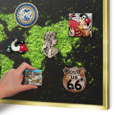 Magnetic board for magnets in a gold frame Green map