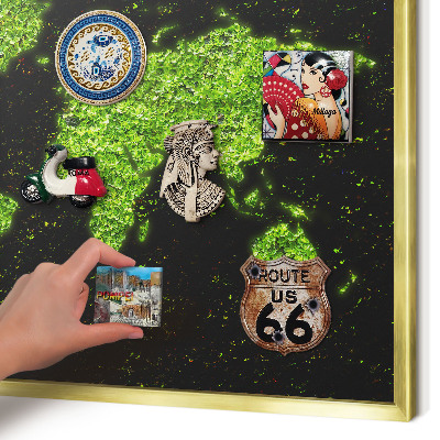 Magnetic board for magnets in a gold frame Green map