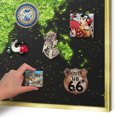 Magnetic board for magnets in a gold frame Green map