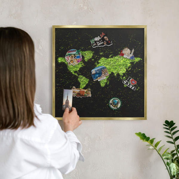 Magnetic board for magnets in a gold frame Green map