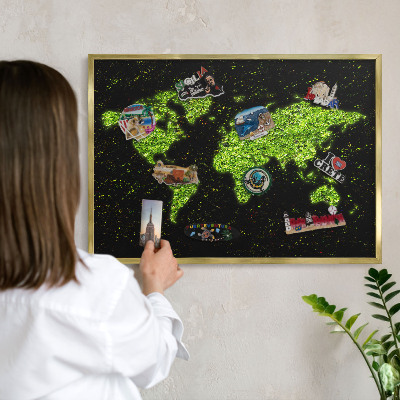 Magnetic board for magnets in a gold frame Green map