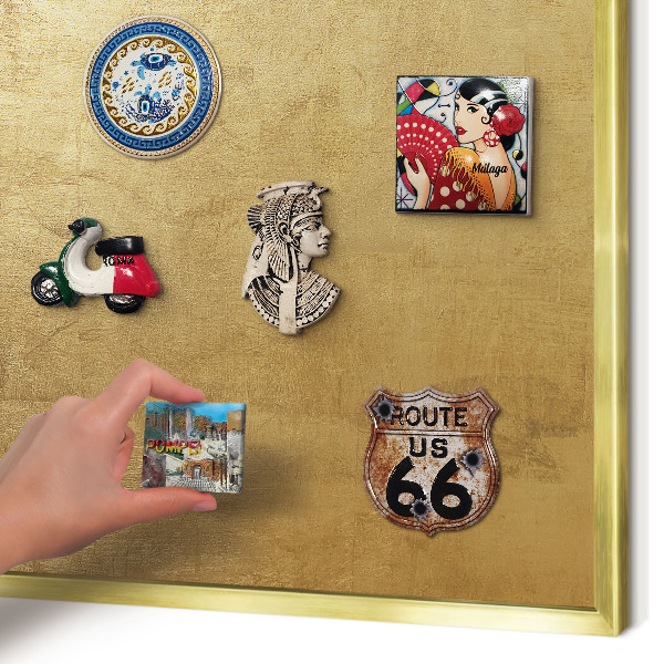 Metal magnet board with a gold frame Yellow texture