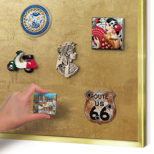 Metal magnet board with a gold frame Yellow texture