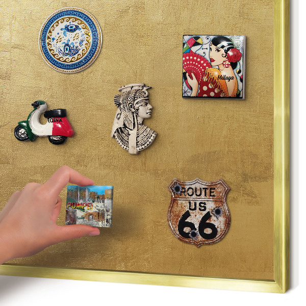 Metal magnet board with a gold frame Yellow texture