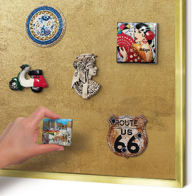 Metal magnet board with a gold frame Yellow texture