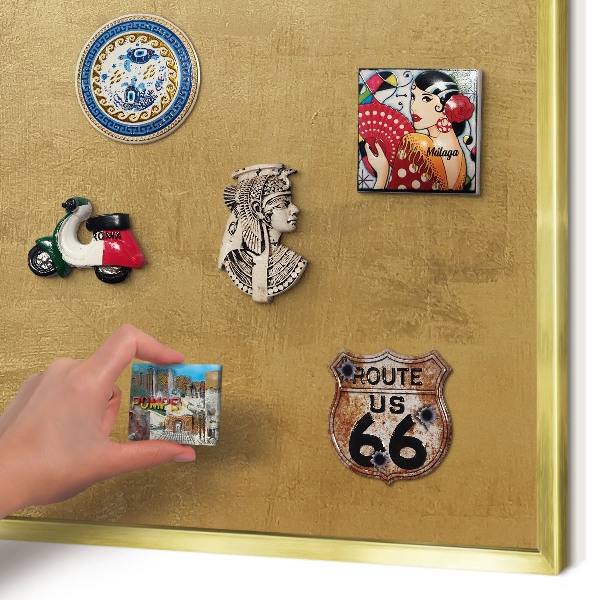 Metal magnet board with a gold frame Yellow texture
