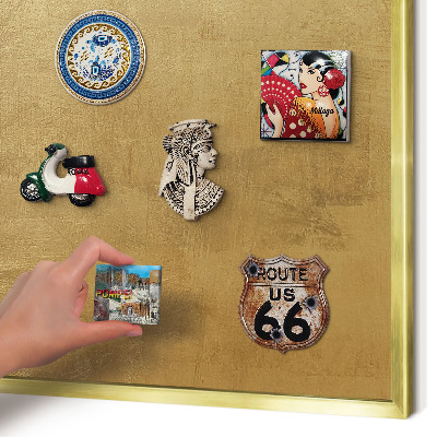 Metal magnet board with a gold frame Yellow texture