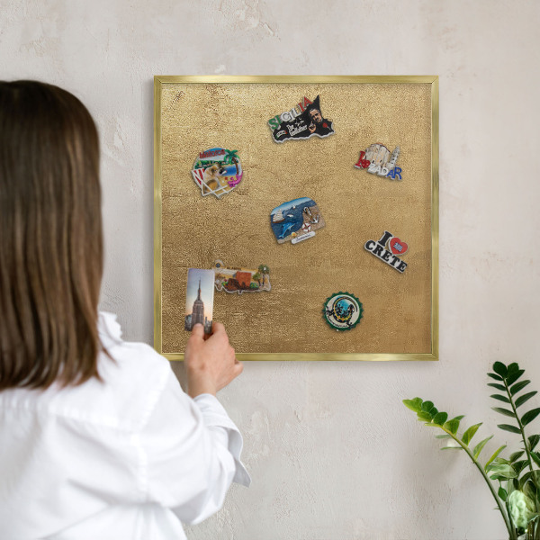 Metal magnet board with a gold frame Yellow texture