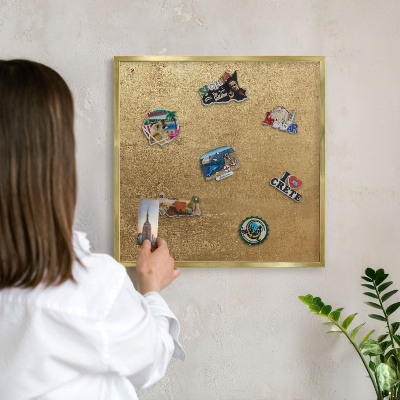 Metal magnet board with a gold frame Yellow texture