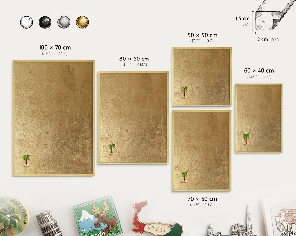 Metal magnet board with a gold frame Yellow texture