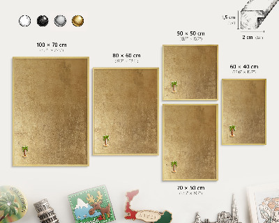 Metal magnet board with a gold frame Yellow texture