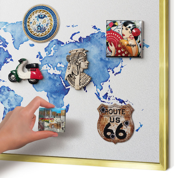 Magnetic board for magnets in a gold frame Watercolor map