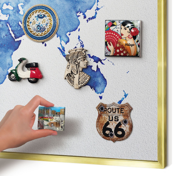 Magnetic board for magnets in a gold frame Watercolor map