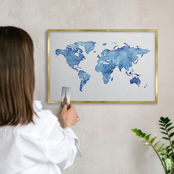 Magnetic board for magnets in a gold frame Watercolor map