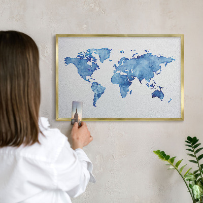 Magnetic board for magnets in a gold frame Watercolor map