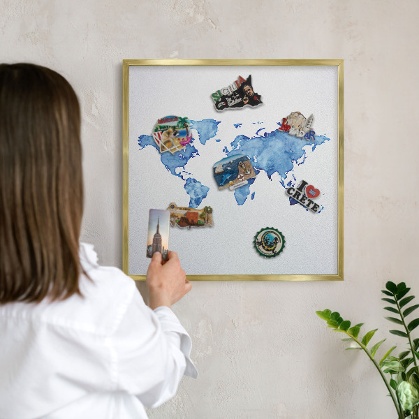Magnetic board for magnets in a gold frame Watercolor map