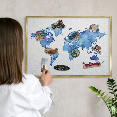 Magnetic board for magnets in a gold frame Watercolor map