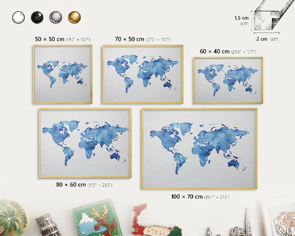 Magnetic board for magnets in a gold frame Watercolor map