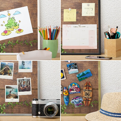 Metal magnet board with a gold frame Wood nature
