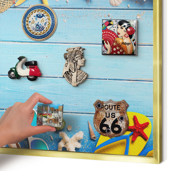 Metal magnet board with a gold frame Holiday beach