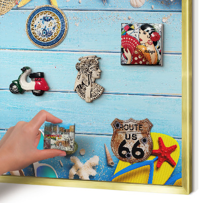Metal magnet board with a gold frame Holiday beach