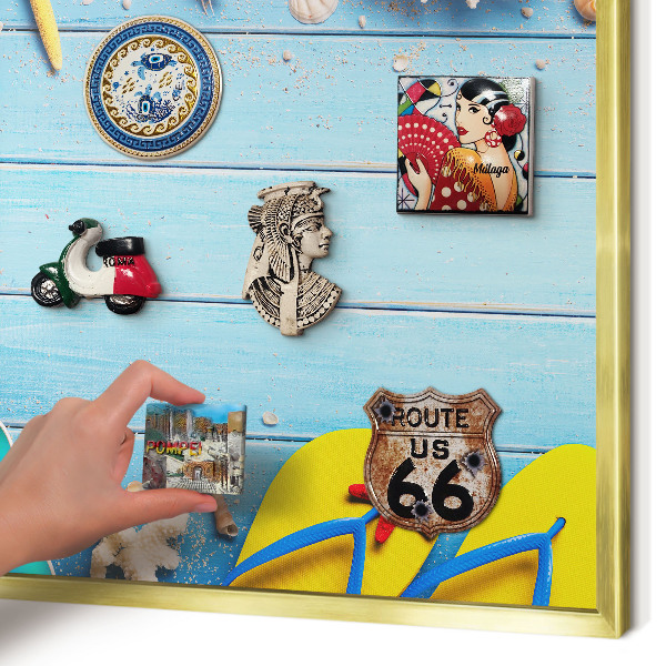 Metal magnet board with a gold frame Holiday beach