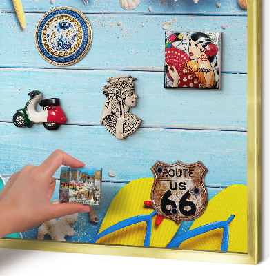 Metal magnet board with a gold frame Holiday beach