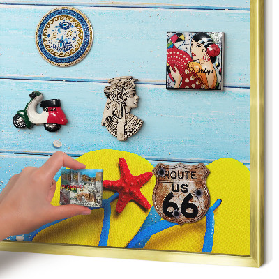Metal magnet board with a gold frame Holiday beach