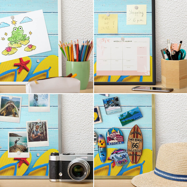 Metal magnet board with a gold frame Holiday beach