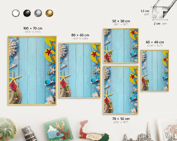 Metal magnet board with a gold frame Holiday beach