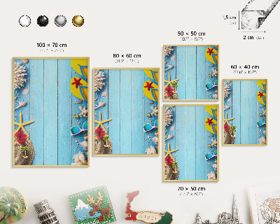 Metal magnet board with a gold frame Holiday beach