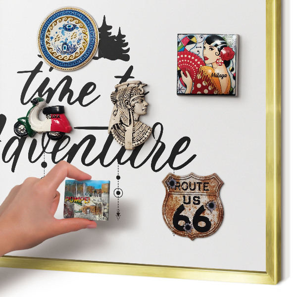 Magnetic board for magnets in a gold frame Adventure awaits