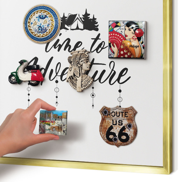 Magnetic board for magnets in a gold frame Adventure awaits