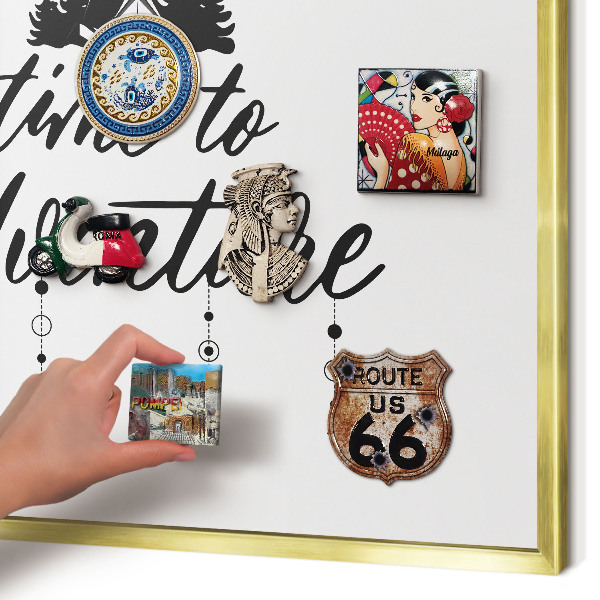 Magnetic board for magnets in a gold frame Adventure awaits