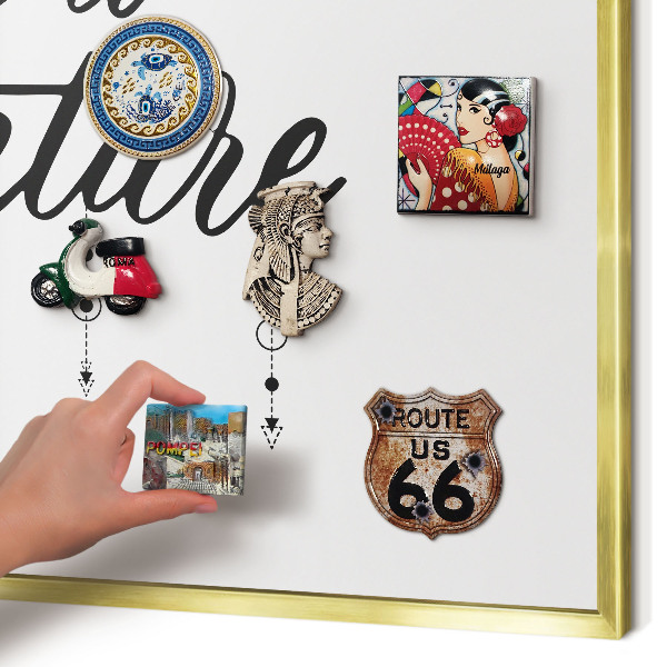Magnetic board for magnets in a gold frame Adventure awaits